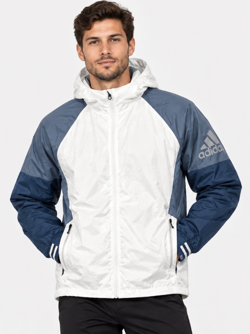 Adidas Men's Hooded Colorblock Windbreaker Jacket